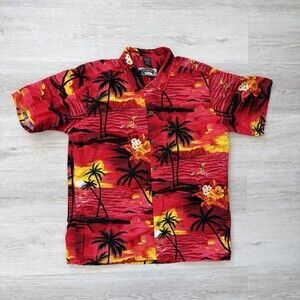 Palmwave Hawaii Shirt Men's XL Red Sunset Surfer Hibiscus 100% Cotton Aloha EUC
